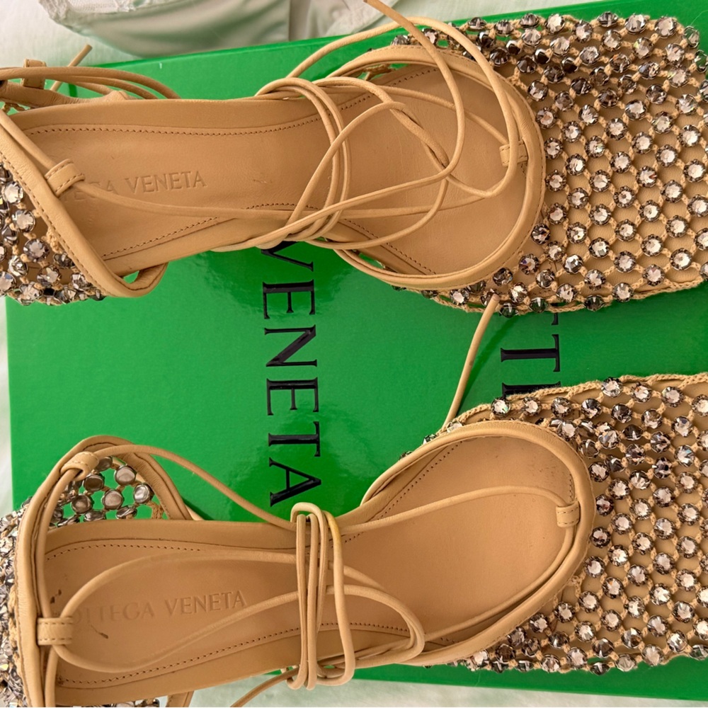 Bottega Veneta Tan Crystal Embellished Heels